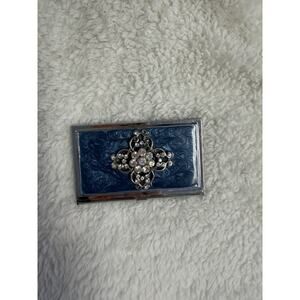 Metal Pocket Business Card Holder /Credit Wallet Case Filigree Crystal Cross